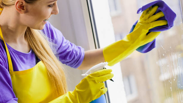 istock Girl cleaning window at home 1191975541