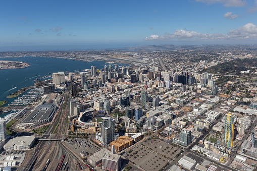 Aerial taken from a helicopter of downtown San Diego