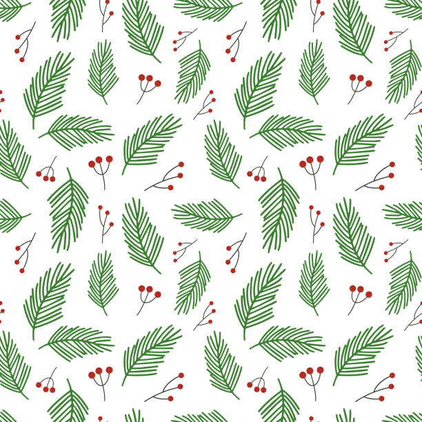 weihnachten vektor-muster - seamless art leaf decor stock-grafiken, -clipart, -cartoons und -symbole