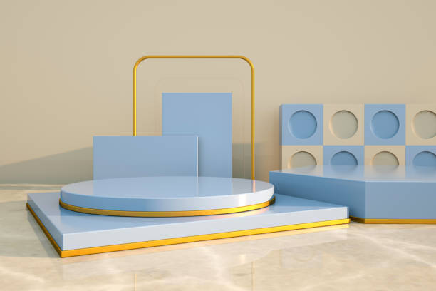 istock 3D rendering color geometric background. Geometric shapes in modern minimal design. Minimalistic mock up for promotion, cosmetic background, product show. 1191992216