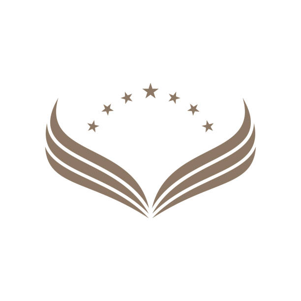 Abstract wings icon with star shapes Gold colored wings on white background. Abstract wings icon with star shapes. turkey tattoo stock illustrations