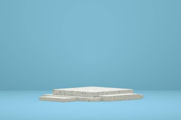 istock blue display table simple 3d rendering background wall, can be used for banner design items display background 1191995448