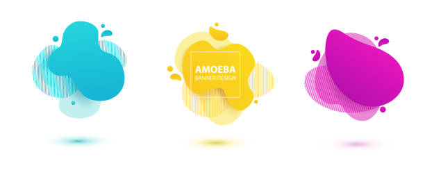 Amoeba liquid design. Dynamical colored forms of amoeba. Modern banner template for logo, flyer, presentation design. Yellow, red, blue colors. vector art illustration
