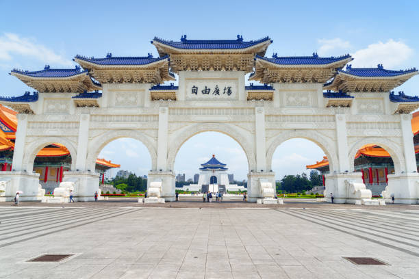 Beautiful view of the Gate of Great Piety, Taipei, Taiwan Beautiful view of the Gate of Great Piety at Liberty Square, Taipei, Taiwan. The National Chiang Kai-shek Memorial Hall is visible through the gate. The square is a popular tourist destination of Asia chiang kai shek photos stock pictures, royalty-free photos & images