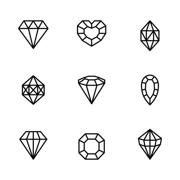illustrazioni stock, clip art, cartoni animati e icone di tendenza di set di icone gemstone in uno stile minimale lineare. diamanti vettoriali e gemme elementi di design del logo lineare. - gem jewelry hexagon square