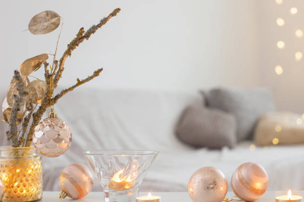 Christmas decorations with candles at home