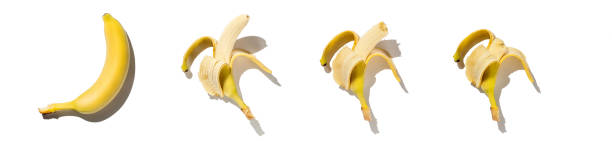 istock Set of bananas. whole, peeled, bitten off, eaten. Isolate on white background 1192014724
