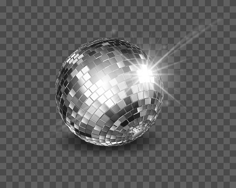 Disco ball. Shiny silver sphere isolated on a transparent background.