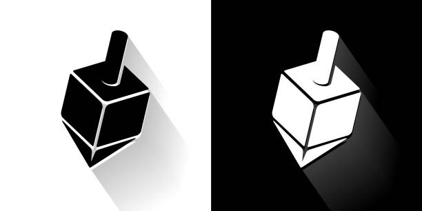 ilustrações de stock, clip art, desenhos animados e ícones de dreidel  black and white icon with long shadow - 2603