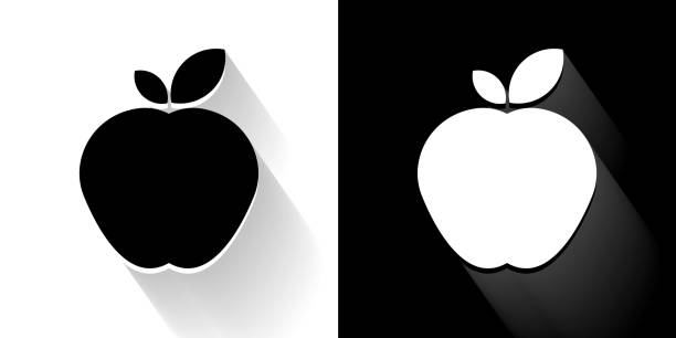 apple black and white icon mit langem schatten - 2967 stock-grafiken, -clipart, -cartoons und -symbole