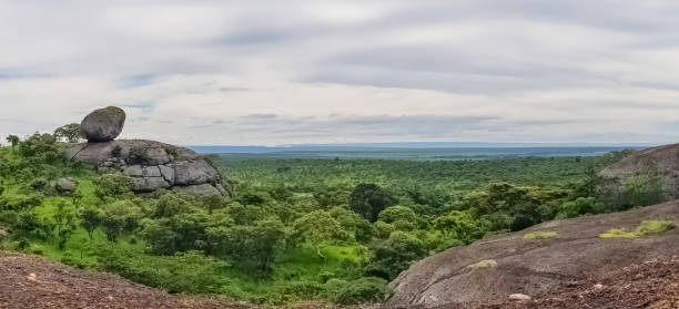 View at the mountains Pungo Andongo, Pedras Negras (black stones), huge geologic rock elements