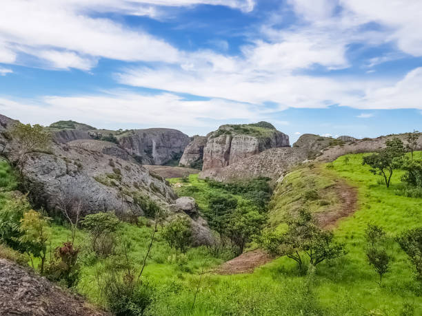 istock View at the mountains Pungo Andongo, Pedras Negras (black stones), huge geologic rock elements 1192028687