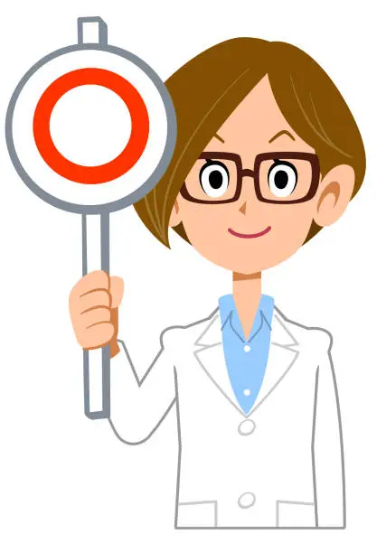 Vector illustration of A woman wearing a lab coat showing the correct bill