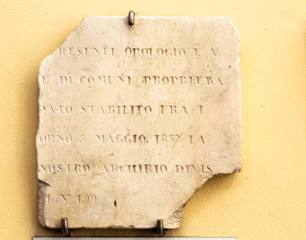 istock Stone with text on the wall of Synagogue in Rome 1192041880