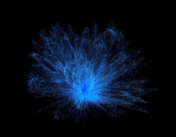 explosion blaue partikel auf schwarzem hintergrund - 2627 stock-fotos und bilder