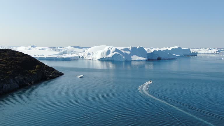 Slow drone aerial view of the area of Ilulissat, Greenland