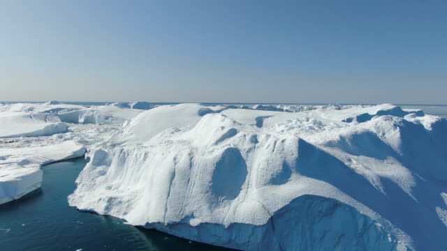 Aerial drone view of banks of ice in the area of Ilulissat, Greenland