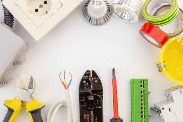istock Electrician components with copy space in the middle forming a frame for text. 1192049855