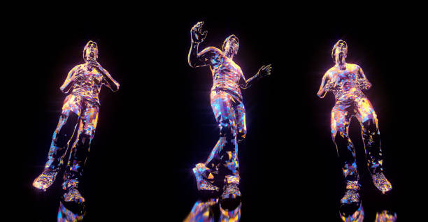 Dancing poses 3D render. Set of 3 items isolated on black background
