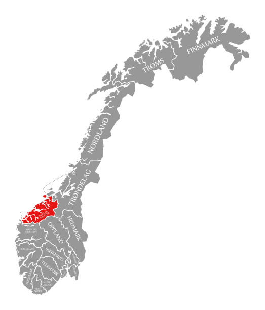 ilustrações, clipart, desenhos animados e ícones de mais og romsdal vermelho destaque no mapa da noruega - more objects