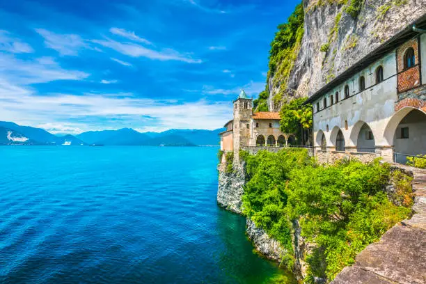 Photo of Hermitage or Eremo of Santa Caterina del Sasso monastery. Maggiore lake, Lombardy Italy