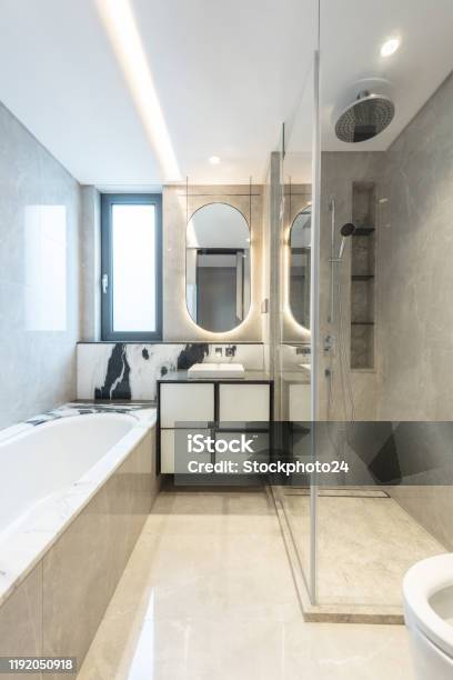 Modern City Appartment Bathroom Stock Photo - Download Image Now - Vanity Mirror, Apartment, Architectural Feature