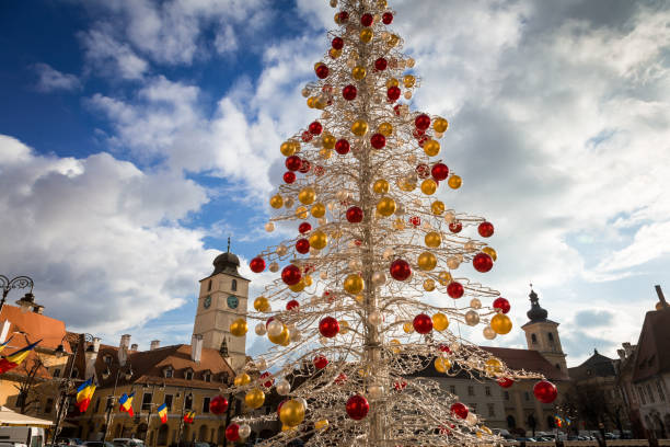 istock Christmas tree and old town architecture in Sibiu, Romania 1192051035