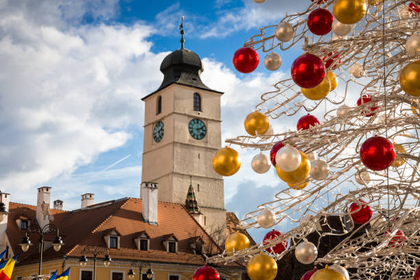 istock Christmas tree and old town architecture in Sibiu, Romania 1192052071