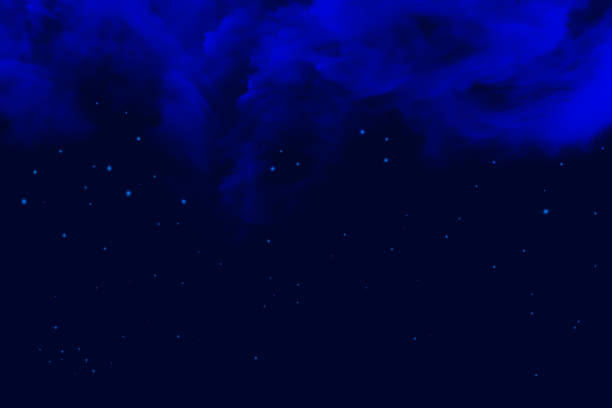 istock Night sky with clouds and stars in blue tone, digital illustration 1192052199
