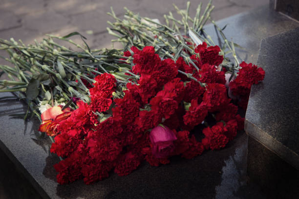 istock carnation flowers laid on the granite monument 1192053306