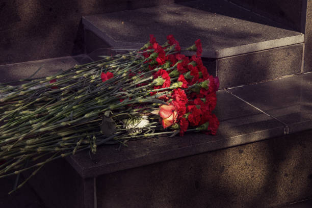 istock carnation flowers laid on the granite monument 1192053310