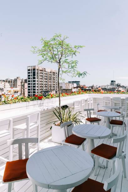 istock Chairs and tables in balcony of hotel 1192055842