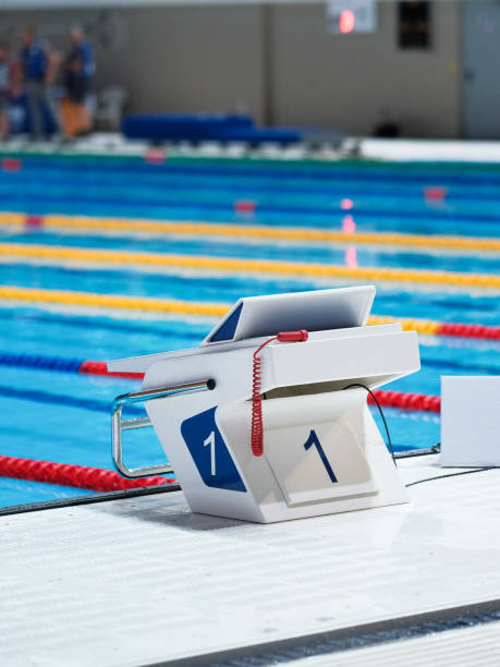 istock Swimming pool with starting block. Sport facility. Side view. 1192056082