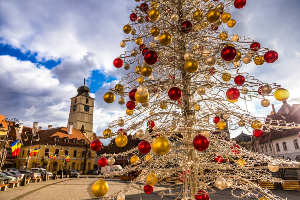 istock Christmas tree and old town architecture in Sibiu, Romania 1192056910