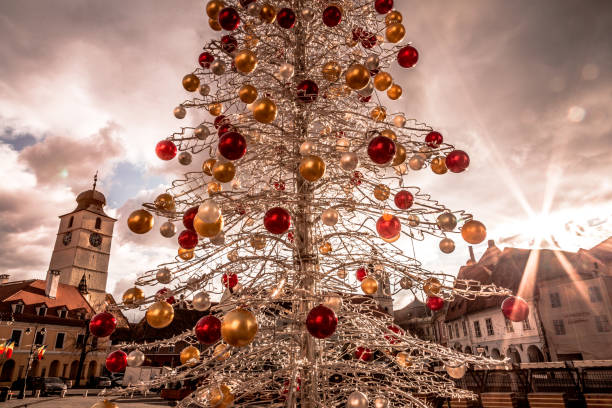istock Christmas tree and old town architecture in Sibiu, Romania 1192056914