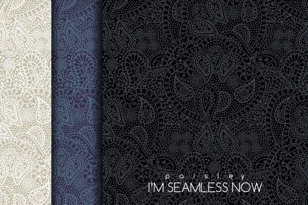 Seamless paisley pattern Vector seamless set of vintage paisley textures for cards and design paisley pattern stock illustrations