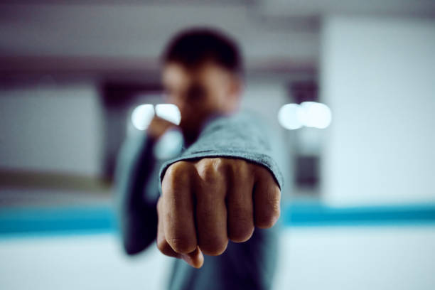 istock Close up of caucasian strong man fighting. 1192061185