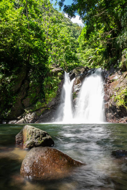 istock waterfall in tropical forest - Didier's waterfall, Long exposure shot 1192064942