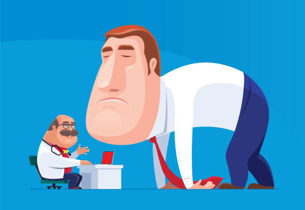 doctor talking to sick businessman vector illustration of doctor talking to sick businessman funny patient stock illustrations