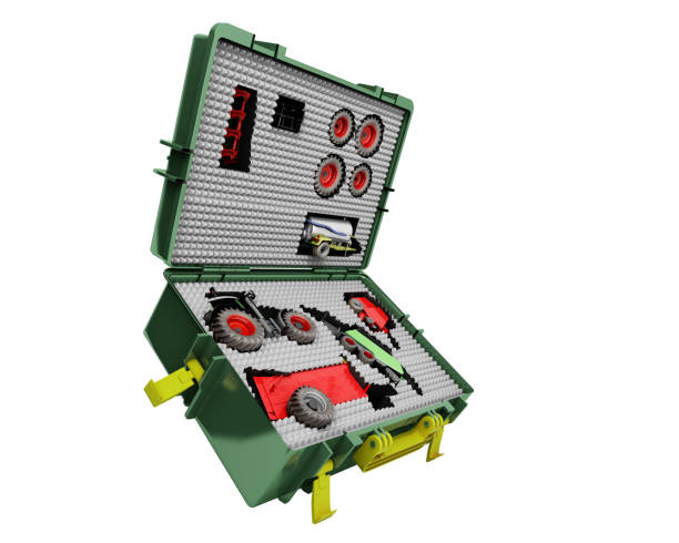 istock The concept of multi functional agricultural machinery tractor with various trailers assembled in a box 3d render on white no shadow 1192066101