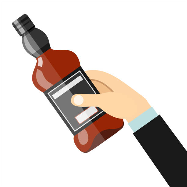 Male hand holding bottle of whiskey.vector illustration Male hand holding bottle of whiskey.vector illustration carouse stock illustrations