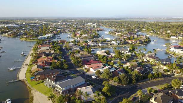 istock Aerial view of waterside living 1192071971