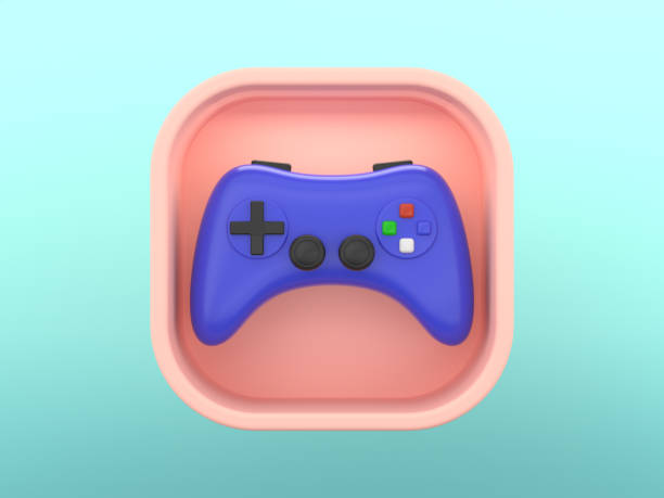 3d rendering square icon pink green background video games joystick