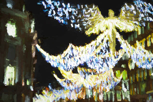 Luminous Christmas night street decoration with luminous electric garlands