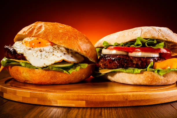 Big hamburgers with fried egg