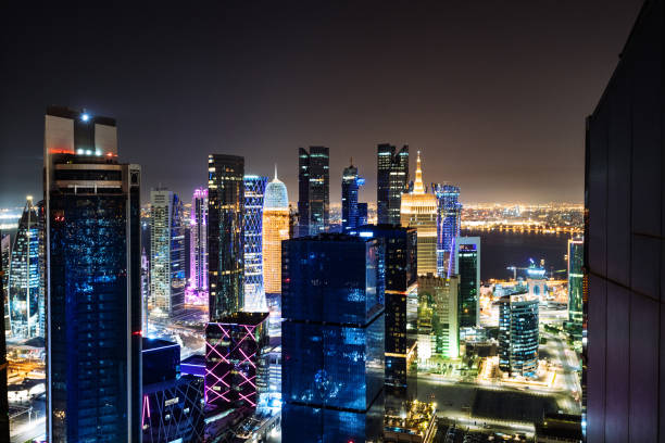 istock Skyline at night in Qatar, elevated view on the Doha City 1192074767