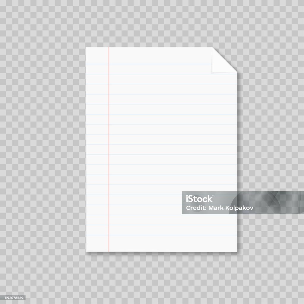 Notebook Sheet On Transparent Background With Shadow Stock Illustration
