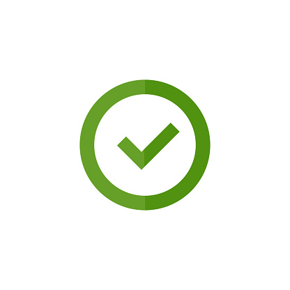 checkmark in a circle in flat style, on a white background, vector