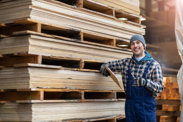 istock Young male worker in timber warehouse 1192081153