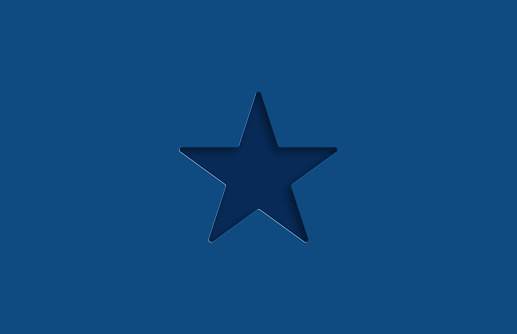 Embossed Star icon on blue background. Designed with the color of the year. Horizontal composition with copy space.